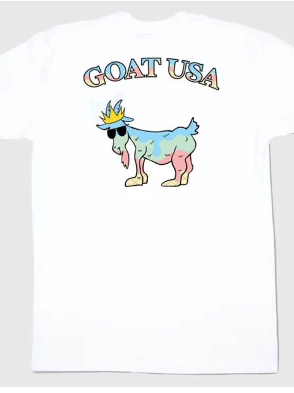 GOAT USA Graphic Tee — Multicolor Pastel Goat on White